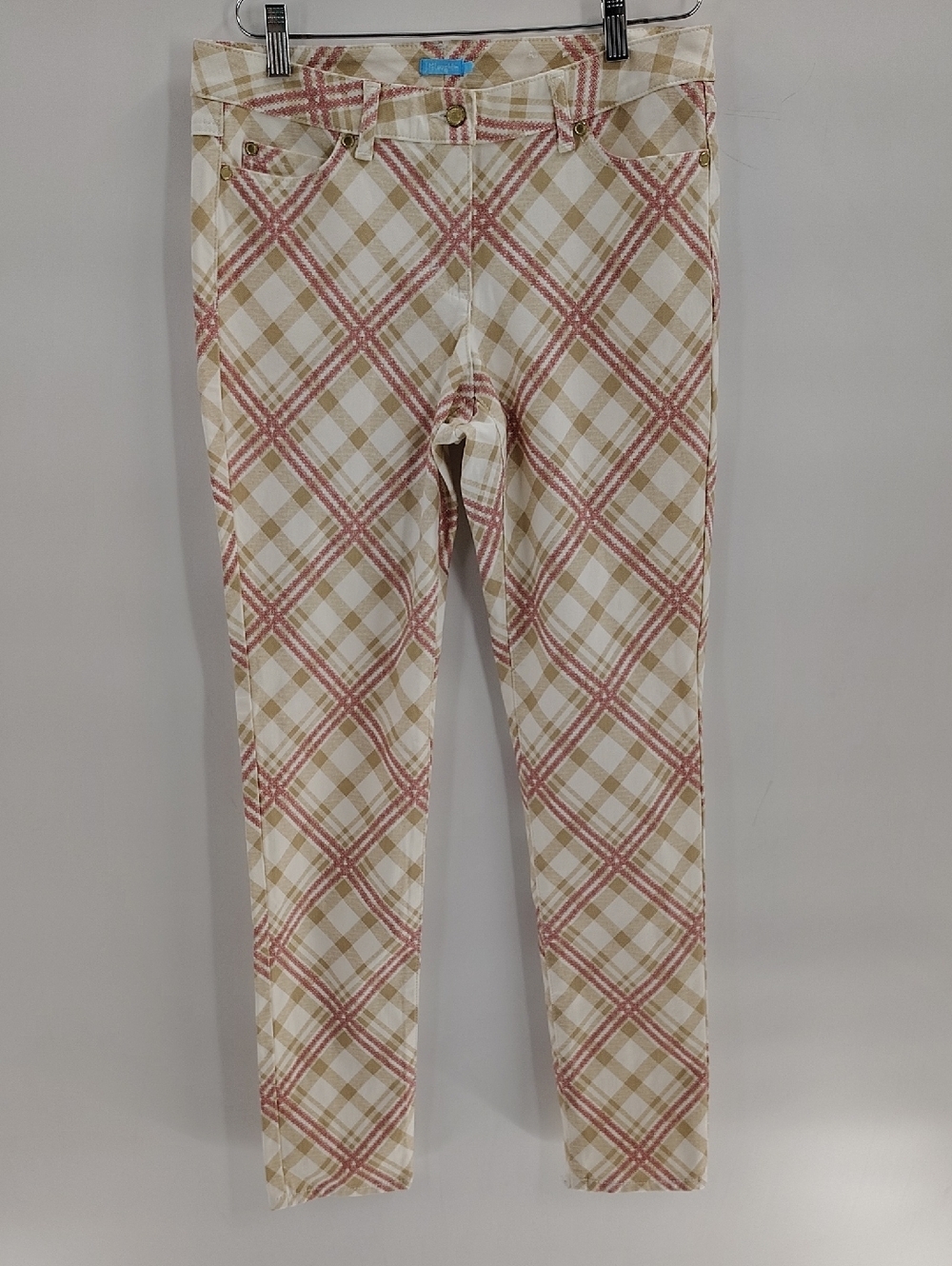 J. McLaughlin Lexi Slim-leg Jeans Beige and Red Diamond Plaid Size 8 Stretch